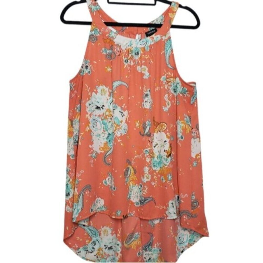 Torrid Floral Print High Neck Georgette Sleeveless Tank Top Size 1X Hi Low Hem - Picture 8 of 14